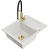 Mexen Enzo 1-bowl granite kitchen sink with drainer and Aster kitchen faucet, white - 6506-20-73450-57-G