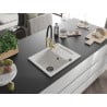 Mexen Enzo granite kitchen sink 1-bowl with drainer and Aster kitchen tap, white - 6506-20-73450-57-B