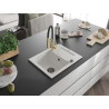 Mexen Enzo granite kitchen sink 1-bowl with drainer and kitchen faucet Aster, white - 6506-20-73450-57-B