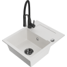 Mexen Enzo granite kitchen sink 1-bowl with drainer and kitchen faucet Aster, white - 6506-20-73450-70-B