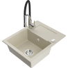 Mexen Enzo 1-compartment granite sink with a drip tray and kitchen mixer tap Aster, Beige - 6506-69-73450-07
