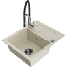 Mexen Enzo 1-compartment granite sink with a drip tray and kitchen mixer tap Aster, Beige - 6506-69-73450-07-B