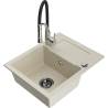 Mexen Enzo granite kitchen sink single-bowl with drainer and Aster kitchen faucet, beige - 6506-69-73450-07-B