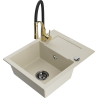 Mexen Enzo 1-bowl granite sink with drainer and Aster kitchen faucet, beige - 6506-69-73450-57-B