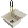 Mexen Enzo granite kitchen sink 1-bowl with drainer and kitchen faucet Aster, beige - 6506-69-73450-57-B
