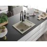 Mexen Enzo granite kitchen sink 1-bowl with drainer and Aster kitchen faucet, beige - 6506-69-73450-70-B