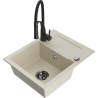 Mexen Enzo granite kitchen sink 1-bowl with drainer and Aster kitchen faucet, beige - 6506-69-73450-70-B