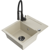 Mexen Enzo granite sink 1-bowl with drainer and Aster kitchen faucet, beige - 6506-69-73450-70-B
