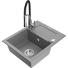 Mexen Enzo granite sink 1-bowl with drainer and kitchen faucet Aster, gray - 6506-71-73450-07