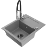 Mexen Enzo 1-compartment granite sink with a drip tray and kitchen mixer tap Aster, Grey - 6506-71-73450-07-B
