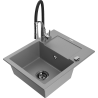 Mexen Enzo granite kitchen sink 1-bowl with drainer and Aster kitchen faucet, gray - 6506-71-73450-07-B