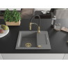 Mexen Enzo granite kitchen sink 1-bowl with drainer and Aster kitchen faucet, gray - 6506-71-73450-57-G