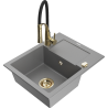 Mexen Enzo granite kitchen sink 1-bowl with drainer and Aster kitchen faucet, gray - 6506-71-73450-57-G