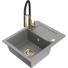 Mexen Enzo granite kitchen sink 1-bowl with drainer and Aster kitchen tap, grey - 6506-71-73450-57-G