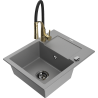 Mexen Enzo 1-compartment granite sink with a drip tray and kitchen mixer tap Aster, Grey - 6506-71-73450-57-B