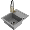 Mexen Enzo granite kitchen sink 1-bowl with drainer and Aster kitchen faucet, gray - 6506-71-73450-57-B