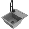 Mexen Enzo granite kitchen sink 1-bowl with drainer and Aster kitchen faucet, gray - 6506-71-73450-70-B