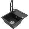 Mexen Enzo granite sink 1-bowl with drainer and kitchen faucet Aster, black/silver metallic - 6506-73-73450-07