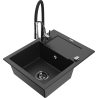 Mexen Enzo 1-compartment granite sink with a drip tray and kitchen mixer tap Aster, Black/Silver metallic - 6506-73-73450-07-B
