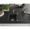 Mexen Enzo granite kitchen sink 1-chamber with drainer and Aster kitchen faucet, black/silver metallic - 6506-73-73450-57-G