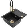 Mexen Enzo granite kitchen sink 1-chamber with drainer and Aster kitchen faucet, black/silver metallic - 6506-73-73450-57-G