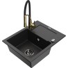 Mexen Enzo granite sink 1-bowl with drainer and kitchen faucet Aster, black/silver metallic - 6506-73-73450-57-B