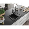 Mexen Enzo granite sink 1-bowl with drainer and kitchen faucet Aster, black/silver metallic - 6506-73-73450-70-B