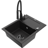 Mexen Enzo 1-compartment granite sink with a drip tray and kitchen mixer tap Aster, Black/Silver metallic - 6506-73-73450-70-B