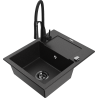 Mexen Enzo granite sink 1-bowl with drainer and kitchen faucet Aster, black/silver metallic - 6506-73-73450-70-B