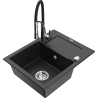 Mexen Enzo granite kitchen sink 1-bowl with drainer and kitchen faucet Aster, black/golden metallic - 6506-75-73450-07