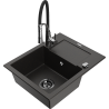 Mexen Enzo granite kitchen sink 1-bowl with drainer and kitchen faucet Aster, black/gold metallic - 6506-75-73450-07-B