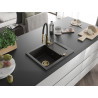 Mexen Enzo 1-bowl granite sink with drainer and Aster kitchen faucet, black/gold metallic - 6506-75-73450-57-G