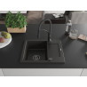 Mexen Enzo 1-bowl granite sink with drainer and Aster kitchen faucet, black/gold metallic - 6506-75-73450-70-B
