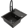 Mexen Enzo 1-compartment granite sink with a drip tray and kitchen mixer tap Aster, Black/Gold metallic - 6506-75-73450-70-B