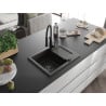 Mexen Enzo granite sink 1-bowl with drainer and Aster kitchen tap, black/golden metallic - 6506-75-73450-70-B