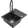 Mexen Enzo 1-compartment granite sink with a drip tray and kitchen mixer tap Aster, spotted black - 6506-76-73450-07
