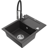 Mexen Enzo granite kitchen sink 1-bowl with drainer and Aster kitchen tap, black speckled - 6506-76-73450-07