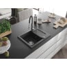 Mexen Enzo granite kitchen sink 1-bowl with drainer and Aster kitchen tap, black speckled - 6506-76-73450-07