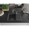 Mexen Enzo granite sink 1-bowl with drainer and Aster kitchen faucet, black speckled - 6506-76-73450-07-B