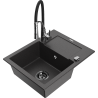 Mexen Enzo 1-compartment granite sink with a drip tray and kitchen mixer tap Aster, spotted black - 6506-76-73450-07-B