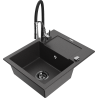 Mexen Enzo granite sink 1-bowl with drainer and Aster kitchen faucet, black speckled - 6506-76-73450-07-B