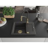 Mexen Enzo granite sink 1-bowl with drainer and kitchen faucet Aster, speckled black - 6506-76-73450-57-G