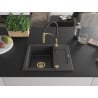 Mexen Enzo granite sink single bowl with drainer and Aster kitchen tap, speckled black - 6506-76-73450-57-G