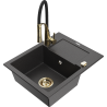 Mexen Enzo granite kitchen sink 1-bowl with drainer and kitchen faucet Aster, black speckled - 6506-76-73450-57-G