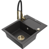 Mexen Enzo granite sink 1-bowl with drainer and kitchen faucet Aster, speckled black - 6506-76-73450-57-G