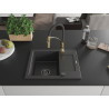 Mexen Enzo single-bowl granite sink with drainboard and kitchen faucet Aster, speckled black - 6506-76-73450-57-B