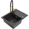 Mexen Enzo granite sink 1-bowl with drainer and kitchen faucet Aster, speckled black - 6506-76-73450-57-B
