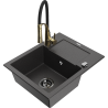 Mexen Enzo single-bowl granite sink with drainboard and kitchen faucet Aster, speckled black - 6506-76-73450-57-B