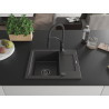 Mexen Enzo 1-bowl granite sink with drainer and Aster kitchen faucet, black speckled - 6506-76-73450-70-B