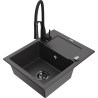 Mexen Enzo 1-compartment granite sink with a drip tray and kitchen mixer tap Aster, spotted black - 6506-76-73450-70-B